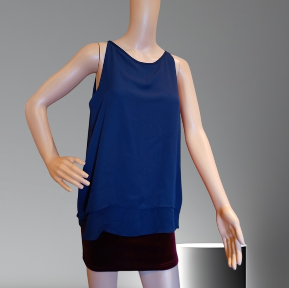Alice Collection Women's Sleeveless Layered Scoop Neck Tank Blouse Navy Blue - Picture 3 of 16